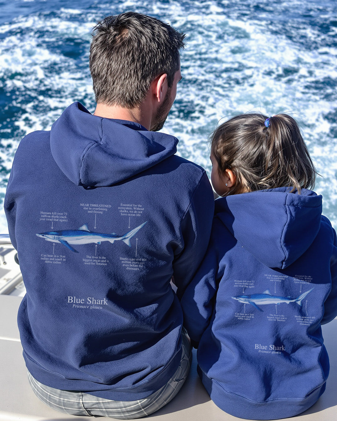 Kids – Hoodie algodón orgánico Tiburón Azul