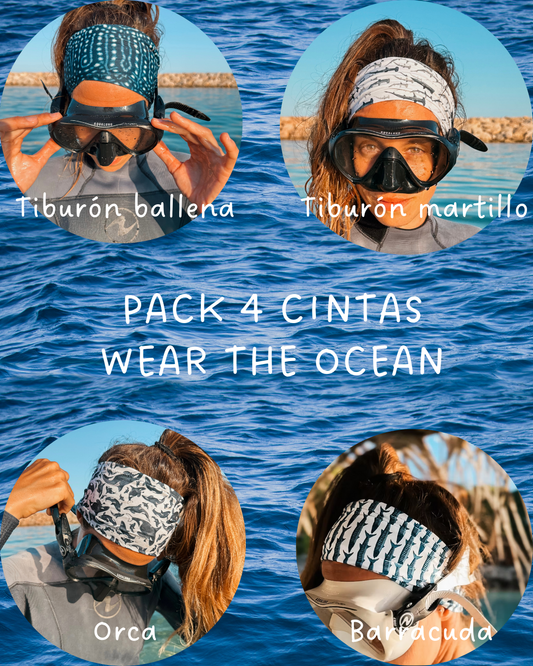 PACK 4 cintas para el pelo: Barracuda, Martillo, Ballena, Orca