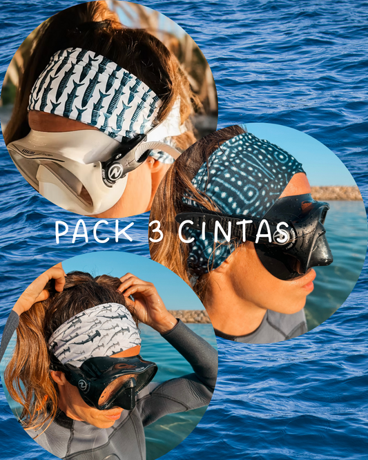 PACK 3 cintas para el pelo: Barracuda, Tiburón Martillo, Tiburón Ballena