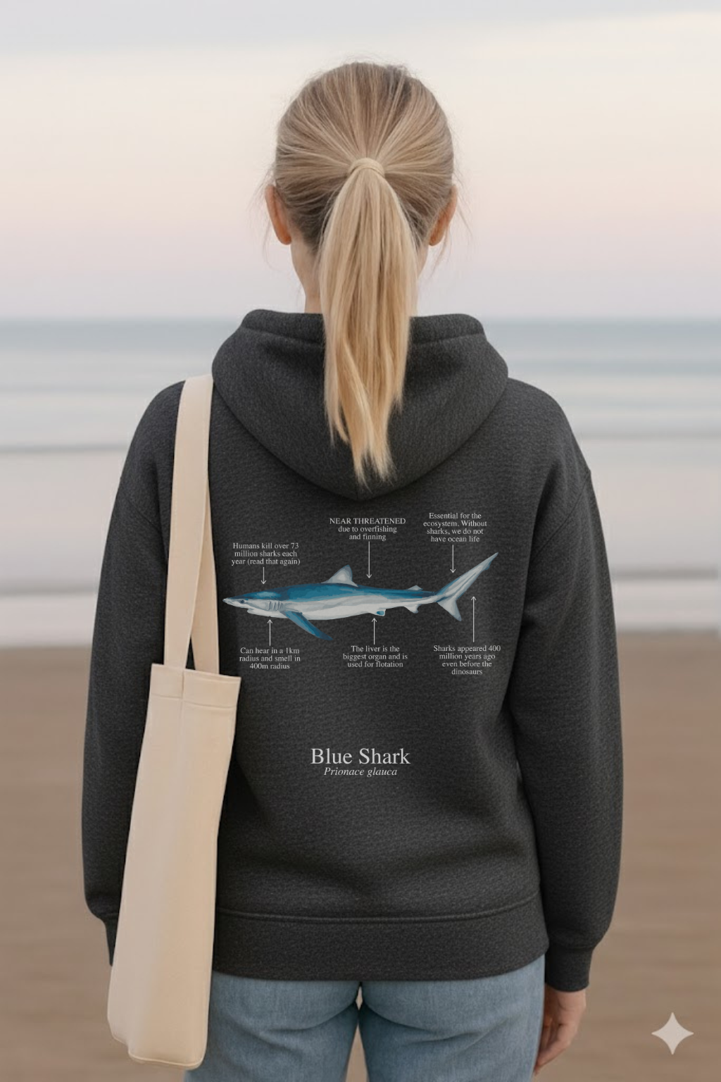 Hoodie (NEW) Tiburón Azul colores oscuros