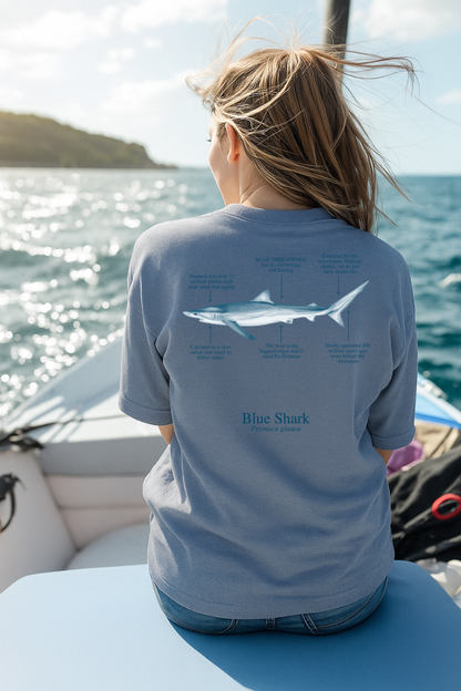 Camiseta 100% algodón Tiburón azul - colores claros - unisex