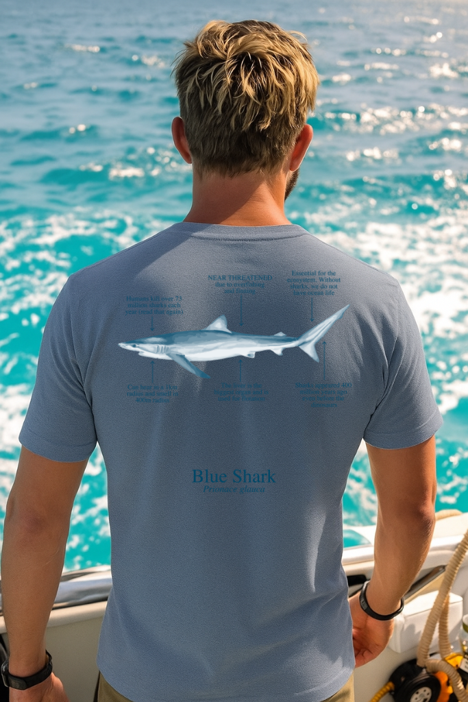 Camiseta 100% algodón Tiburón azul - colores claros - unisex