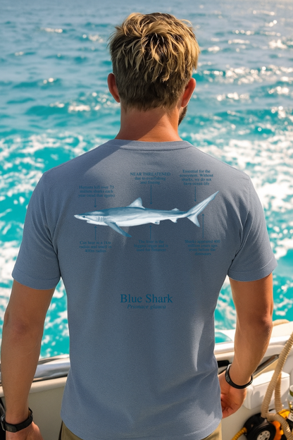Camiseta 100% algodón Tiburón azul - colores claros - unisex