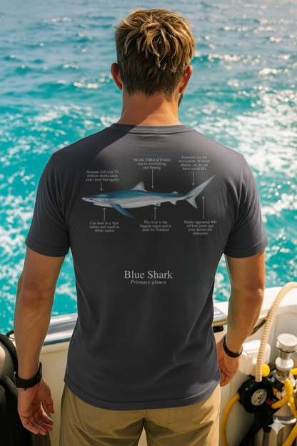 Camiseta 100% algodón Tiburón azul - colores oscuros - unisex