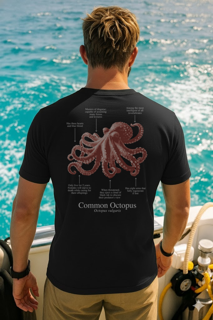 100% ECO cotton Octopus T-shirt in dark colors
