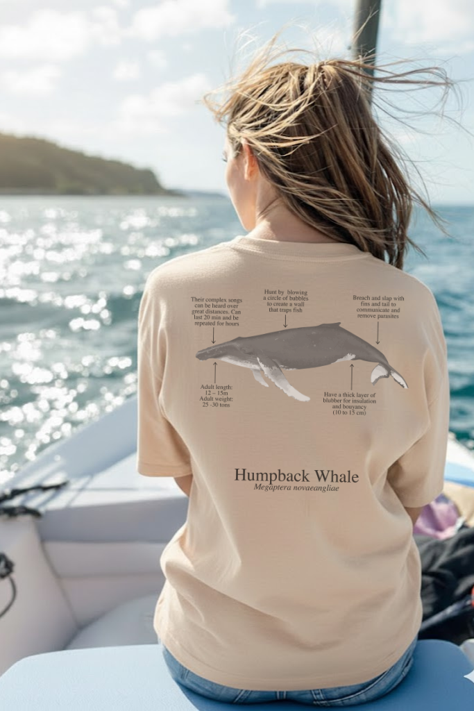 Camiseta 100% algodón Ballena Jorobada - colores claros - unisex