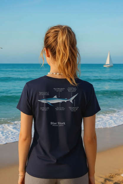 Camiseta 100% algodón Tiburón azul - colores oscuros - unisex