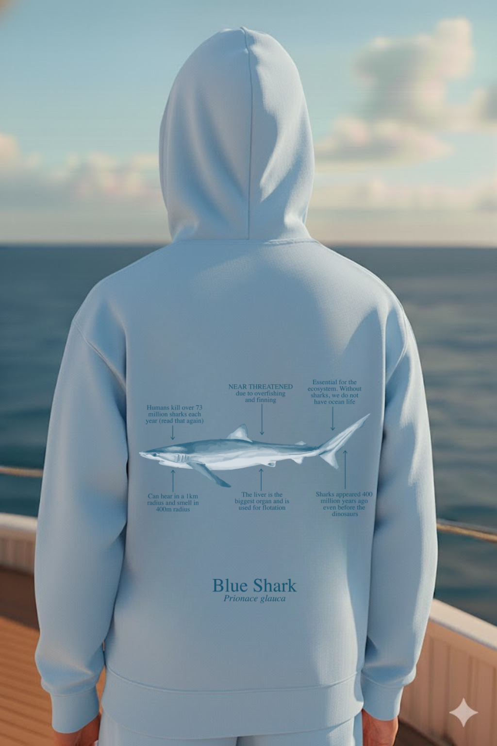 Hoodie (NEW) Tiburón azul colores claros