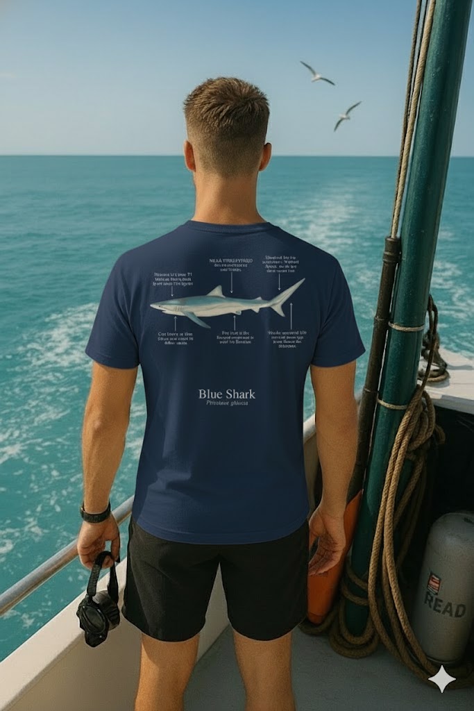 Camiseta 100% algodón Tiburón azul - colores oscuros - unisex